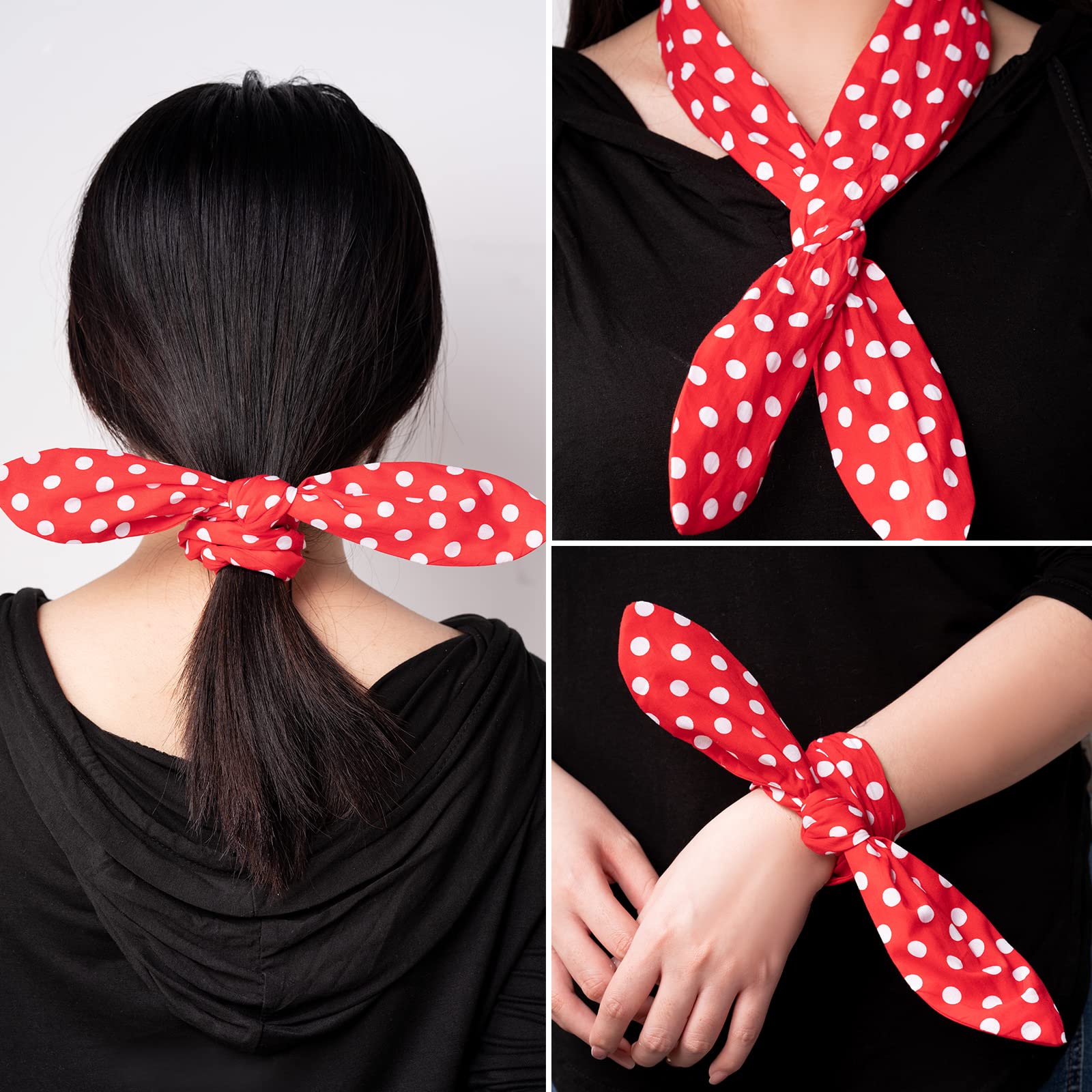 AHONEY 4 Fasce Per Capelli Rosa A Pois Retrò - Bandane Vintage Con Fiore, Accessori Per Costumi E Vita Quotidiana