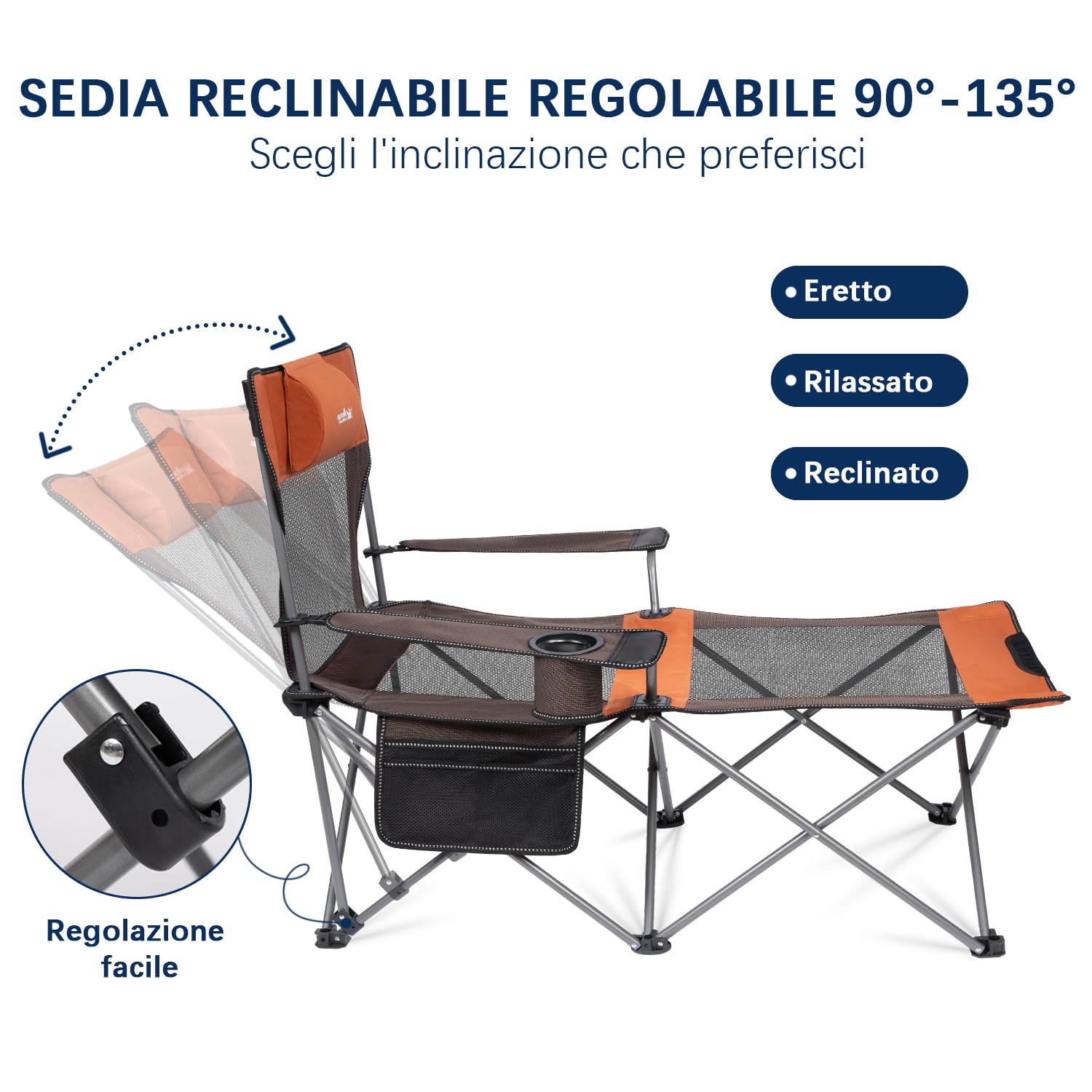 apollo walker Sedia da Campeggio Pieghevole Sedia da Spiaggia Pieghevole con Schienale Regolabile e poggiapiedi