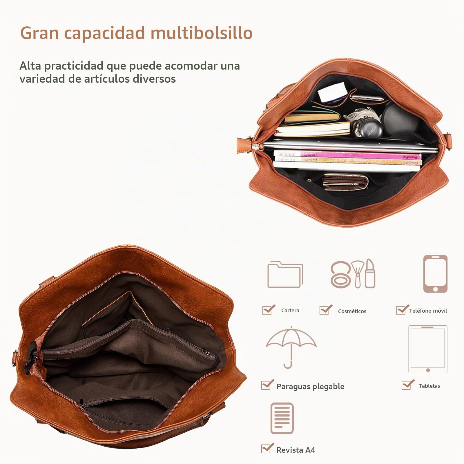 NICOLE & DORIS Bolsos de mujer Bolsos bandolera con estilo Bolso Hobo de gran capacidad Bolso de Mano con asa superior de cuero de PU