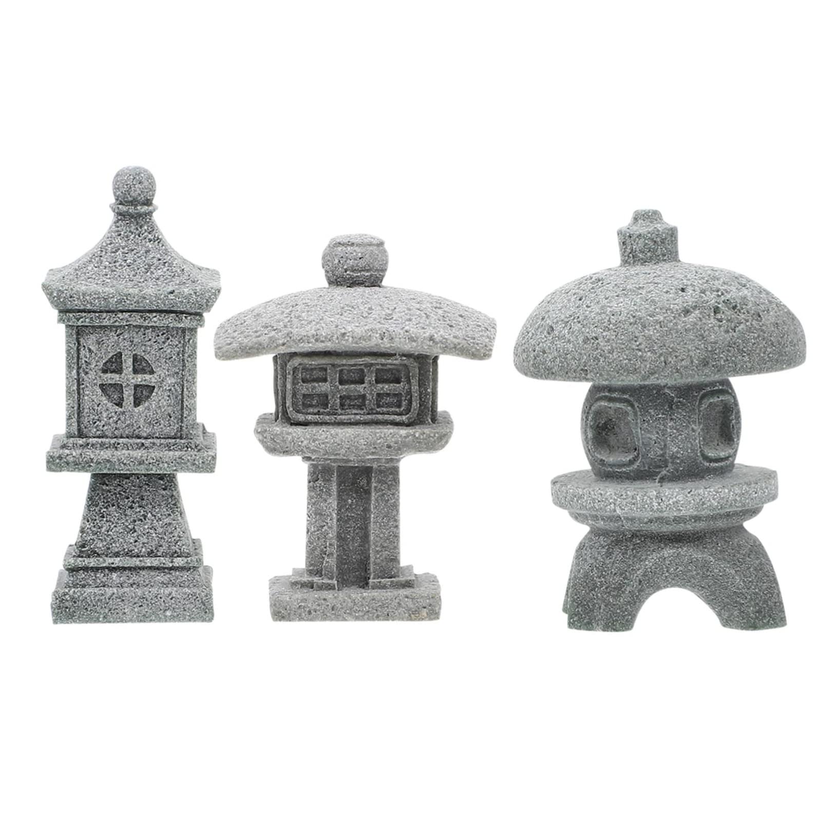 STOBOK 3pcs Zen Lantern Simulated Bonsai Patio Finish DIY Polyresin for Figurine Creative Shaped Art Miniature Layout Stone Sandstone Fish Yard Meditation Outdoor Shape Ornament Asian