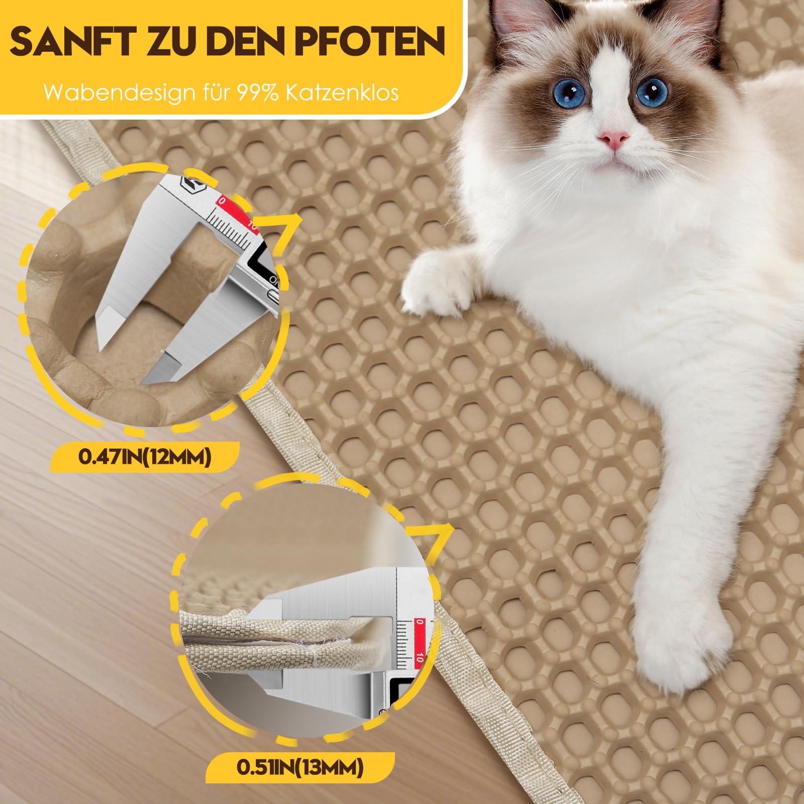 Casgee Cat Litter Tray Mat 60 x 45 cm, Double Layer Cat Litter Tray with Fastening, Waterproof Non-Slip Mat Cat Litter Tray - Image 2