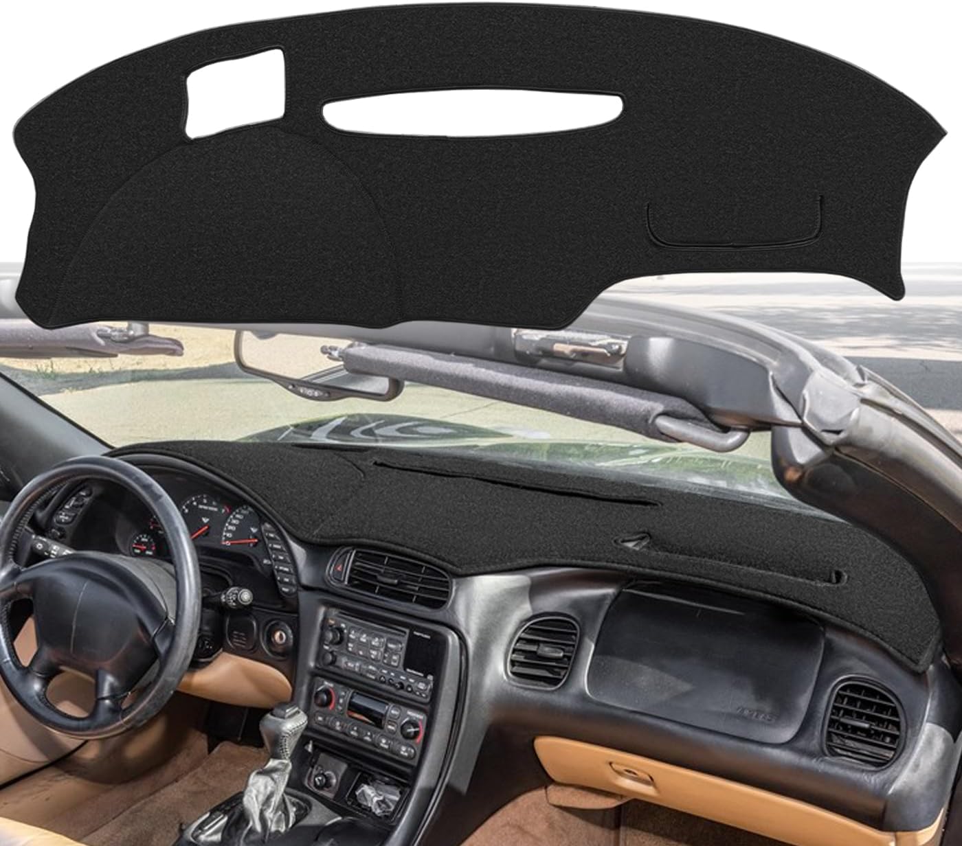 Dash Cover Mat Custom Fit for Chevy Chevrolet Corvette with Head Up Display, Dashboard Pad Carpet Protector (Black) K362B