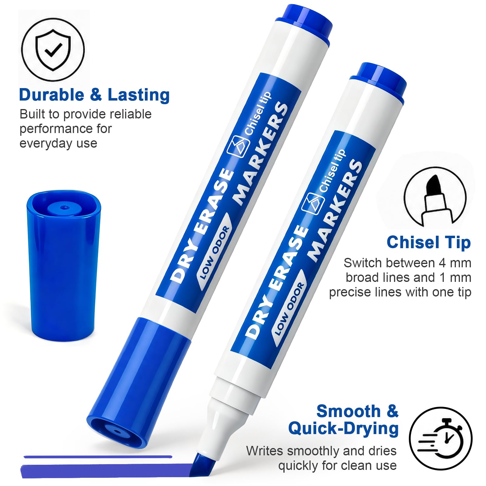 Lot de 48 marqueurs effaçables à sec à pointe biseautée pour