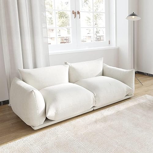 JACH Love Seat Chenille Couch, Mid-Century Sofa Deep Love Seat Couches with Thick Cushion, 77" Plush Sofas Furniture for Small Spaces Living Room Bedroom Office Apartment, White