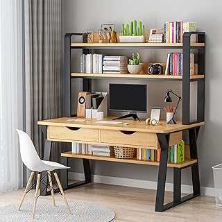 HczioN Computer Desk with Storage Compartments and 2 Drawers Home Office Desk Writing Study Workstation Modern Simple Style Laptop Desk (47 Inch, Pear)