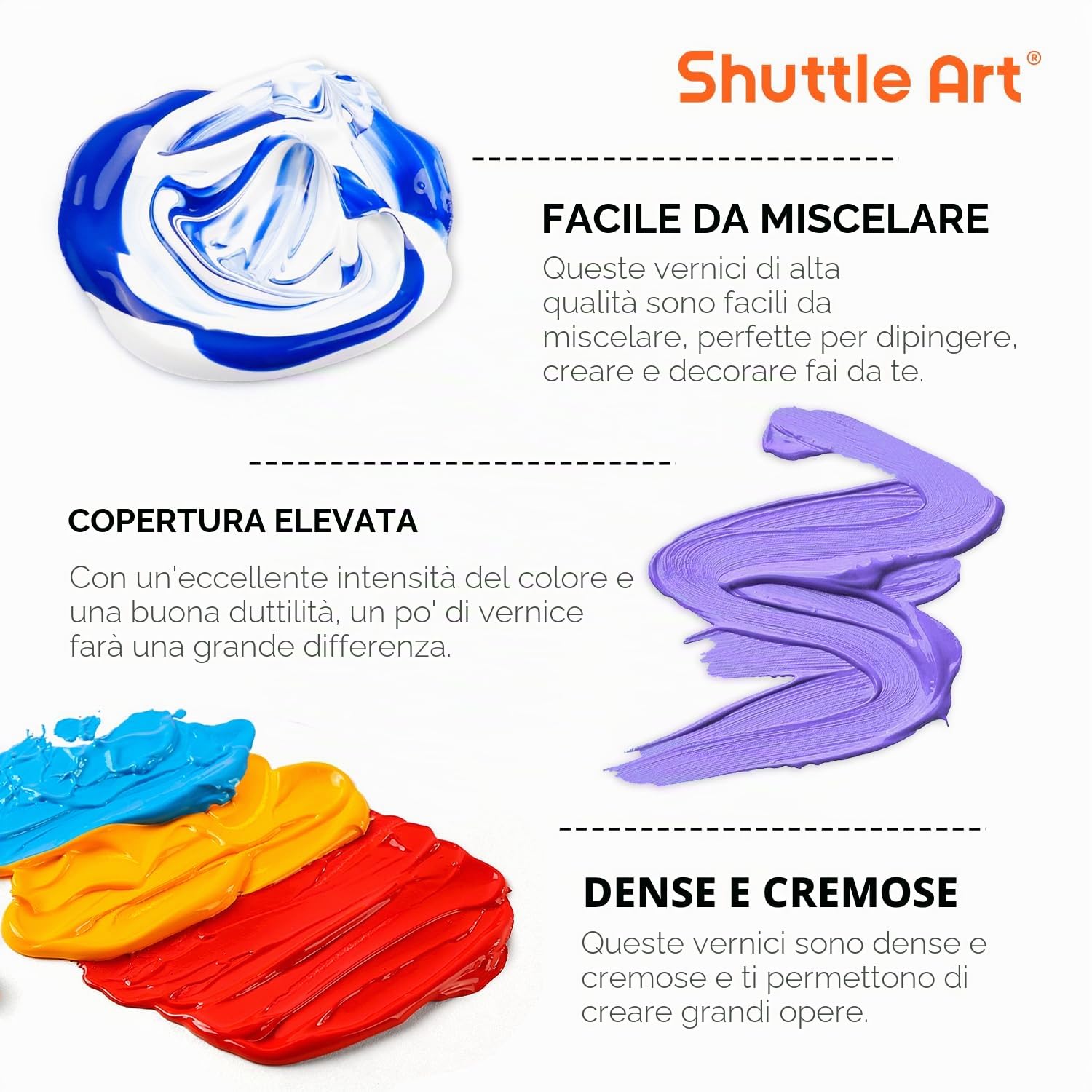 Shuttle Art 36 Colori Acrilico per Dipingere, Bottiglie 60ml Set Pittura, Ricco Pigmentato, Vernice Pittura Acrilica Professionali per Artisti, Principianti su Tela Rocce Legno Ceramica Tessuto