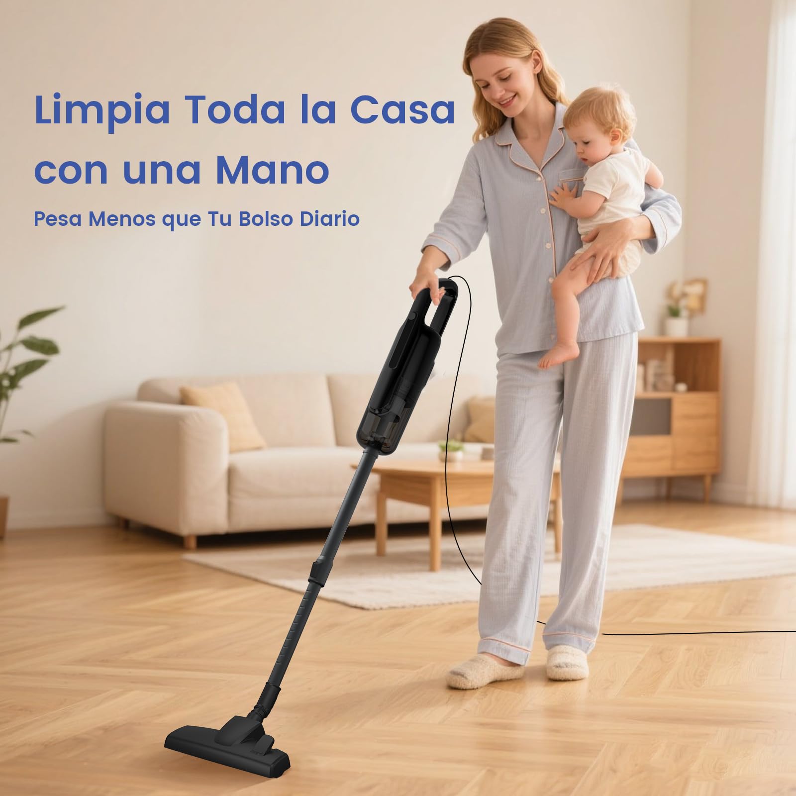 VersLife C8PRO Aspiradora con Cable 30KPA, Escoba Aspiradora de 5m, Potente y Ligera, Diseño Antienredos y Tubo Telescópico, para Pelos de Mascotas, Alfombras y Suelos