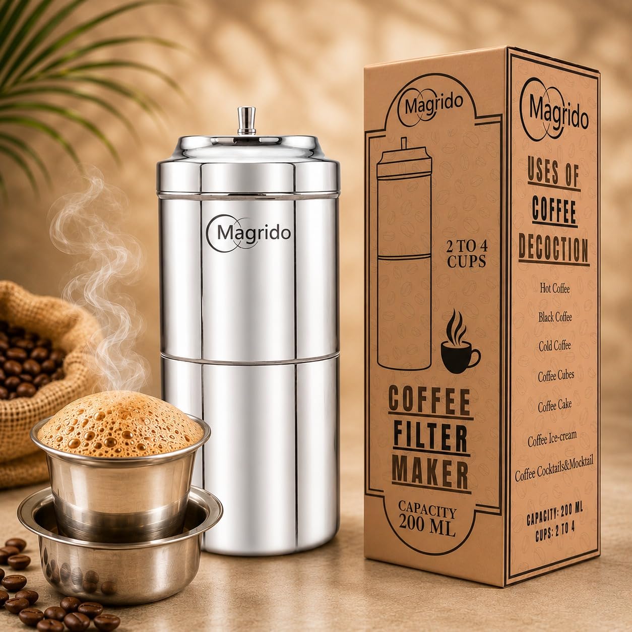 Filter Coffee Maker, Stainless Steel South Indian Coffee Decoction Maker, Makes 2 to 4 Cup, 200 ml Capacity (Pack of 1, Steel) IFilter Coffee Maker for Grounded Filer Coffee Powder-image-37