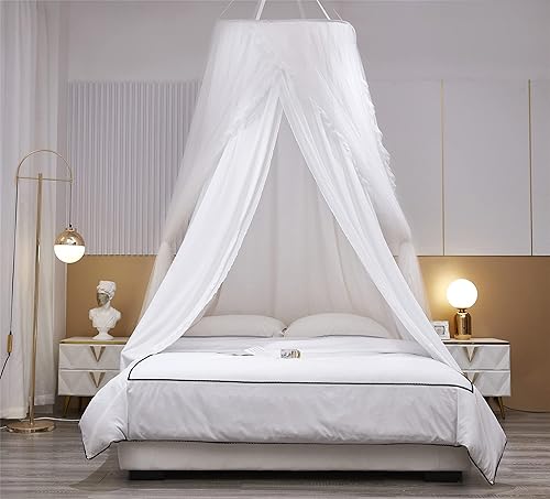 Miniatura 3 de VETHIN Cortina de cama redonda de doble capa con diseño de princesa para niñas y adultos, mosquitera de ensueño, bonita decoración de dormitorio,
