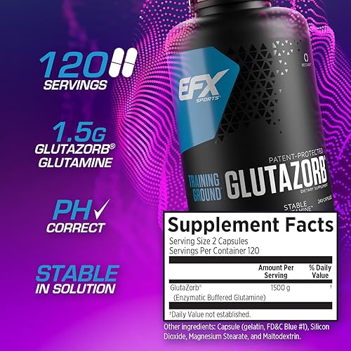Miniatura 2 de EFX Sports Training Ground Glutazorb Powder  Suplemento de glutamina altamente concentrado, pH correcto, digestión y apoyo inmunológico, 140
