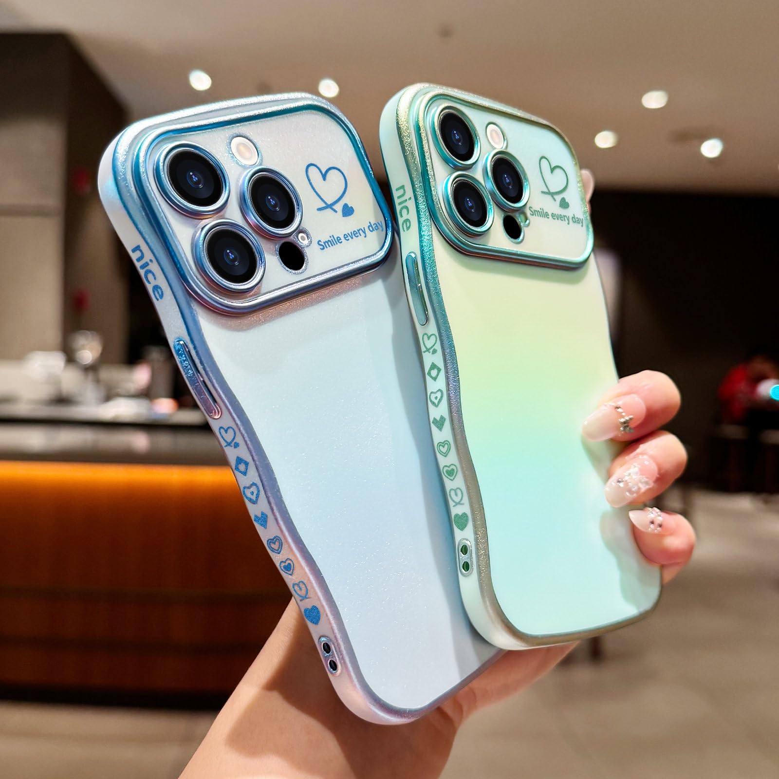 LCHULLE Compatibile con iPhone 14 Plus Cover cuore d'amore Custodia con forma ondulata e riccia ragazze Protezione fotocamera Cover protettiva
