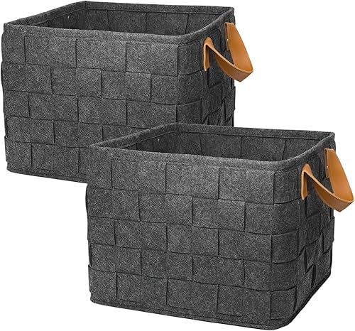 GIB - Cestas grandes de almacenamiento de fieltro tejido con asas, 16 x 11.8 x 11.5 pulgadas, cestas de almacenamiento de mimbre plegables para