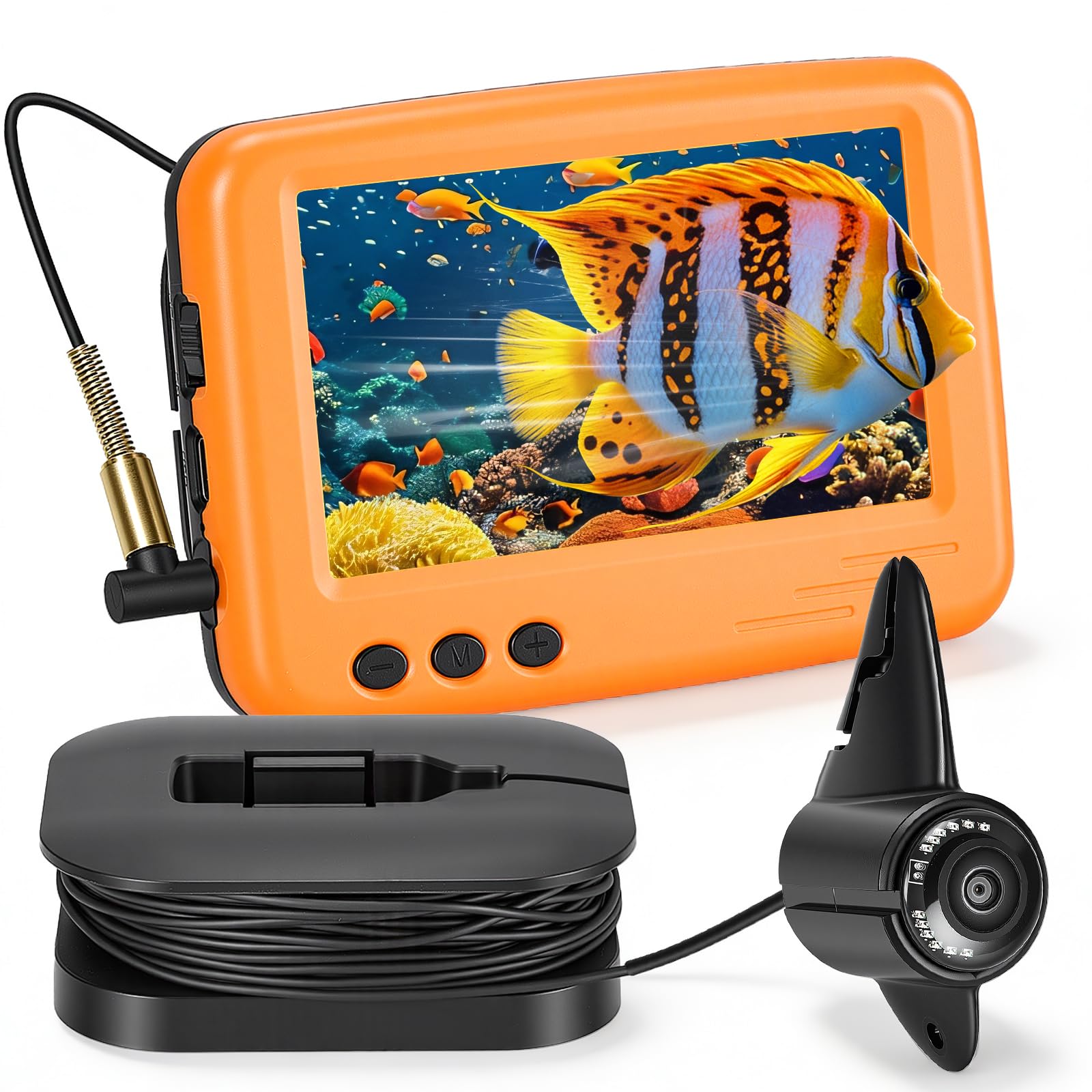 Underwater Fishing Camera,4200mAh Li Battery Fishing Finder Camera,Portable Fish Finder Camera with 4.3 Inch IPS Display,1080P HD Night Vision for Ice, River and Boat(Orange)