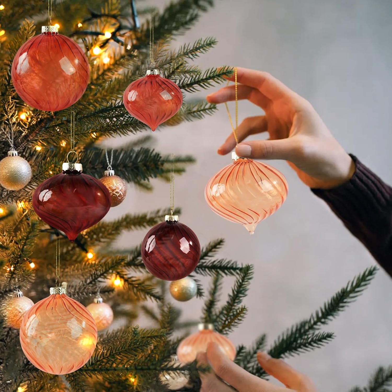 OuMuaMua Brown Christmas Ornaments for Tree, 12 Pcs Christmas Hanging Decorations Neutral Glass Ball Ornaments for Xmas Tree Home Winter Holiday Party Decorations