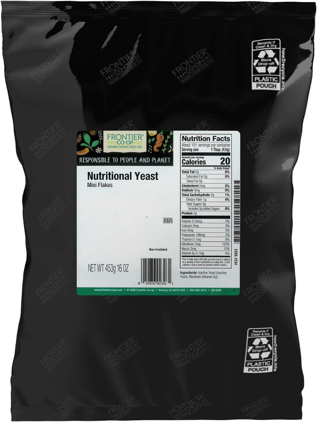 Frontier Co-op Nutritional Yeast Mini Flakes, Kosher, Bulk Bag - Non-Irradiated Yeast Rich in Essential B Vitamins | 16 Ounce (Pack of 1)