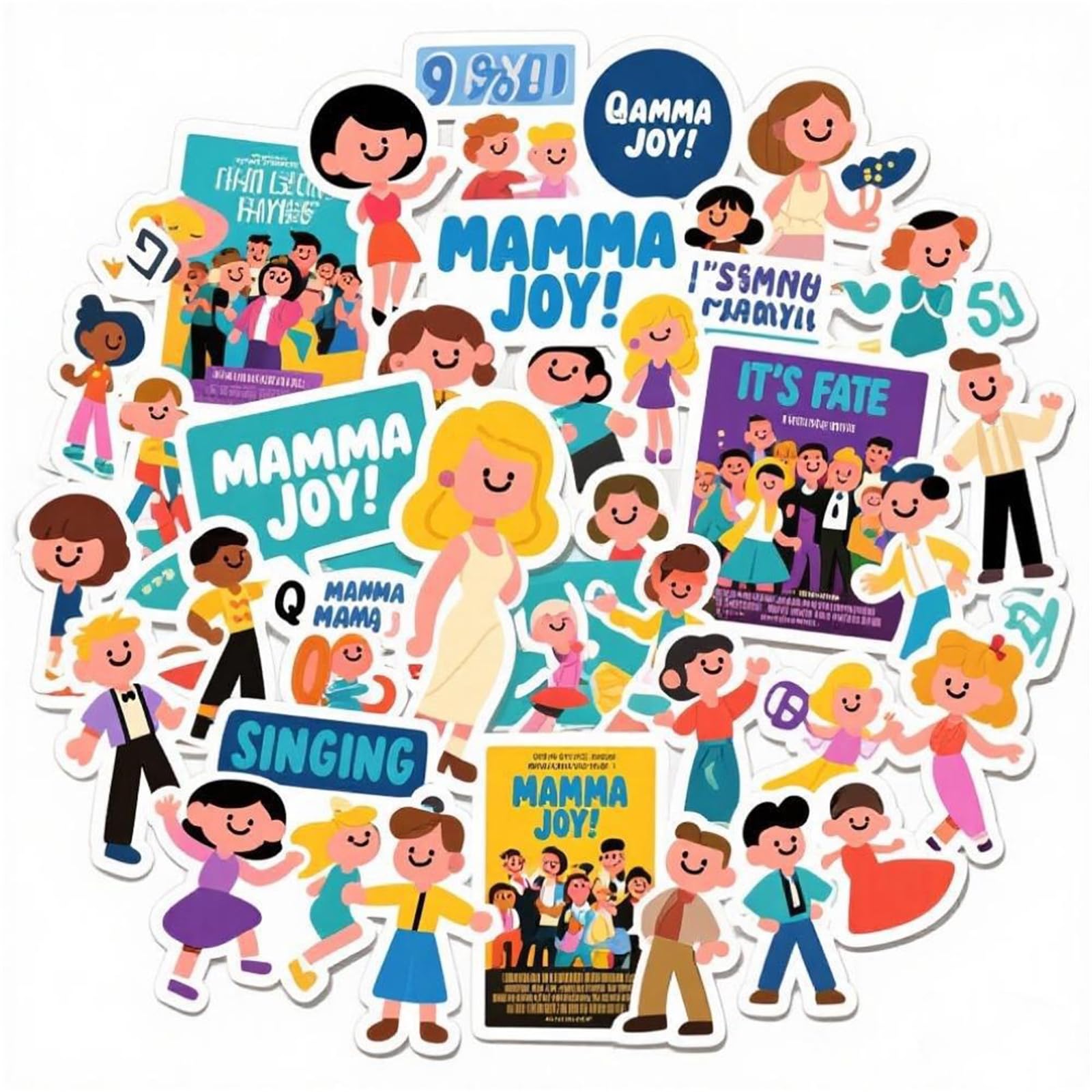 50Pcs Mamma Mia Stickers Pack, Stage Show Sticker Waterproof Vinyl Stickers for Water Bottle, Laptop, Skateboard, Helmet, Car Decals, Perfect Gifts for Kids,Teens,Girls,Adults