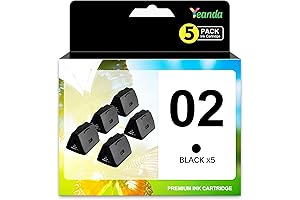 High-Yield Remanufactured 02 XL Ink Cartridges for HP OfficeJet, Photosmart Printers (Black, 5-Pack)