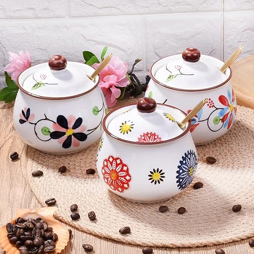 Miniatura 7 de Whitenesser Azucareros con tapa y cucharas azucarero de cerámica en forma de calabaza con cuchara de azúcar y tapa para el hogar y la cocina LH