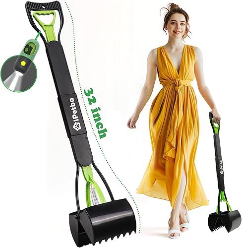 IPETBA Las cucharas de excremento de perro XL de 32 pulgadas incluyen dispensador de bolsas de basura para perros con linterna, sin doblar,