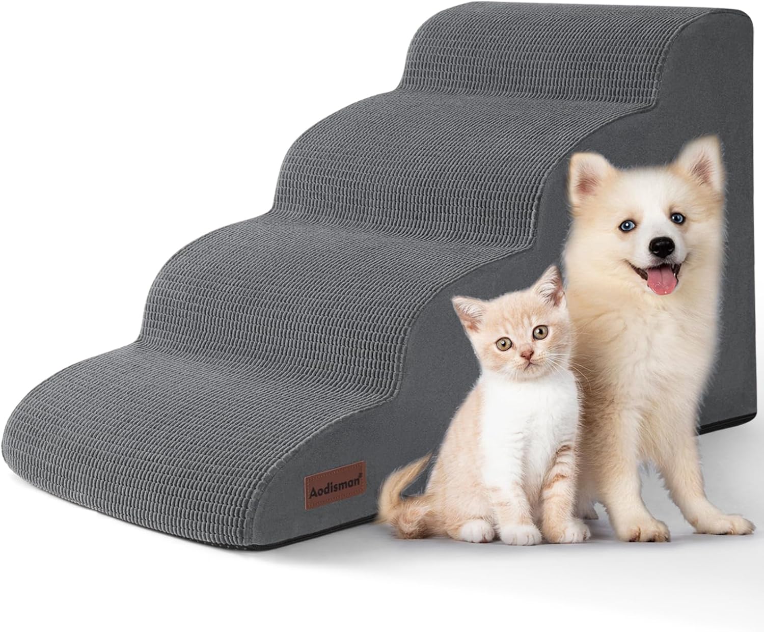 4-Step Dog Stairs and Ramp for Beds or Couches – Non-Slip Sturdy Pet Steps for Small Dogs and Cats,17.4" H,Grey Grey 4 4-Step 17.4''H