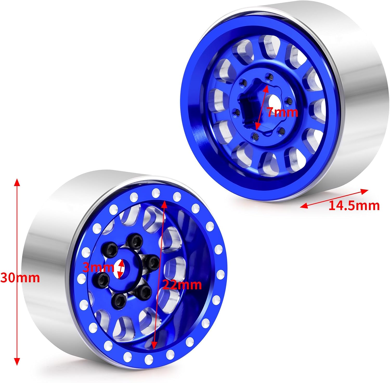 RCHUBAM 1.1" RC Beadlock Wheels TRX4M SCX24 4Pcs Aluminum 1.1" Wheel Rims for 1/18 TRX4M 1/24 Axial SCX24 Gladiator Deadbolt C10 JLU RC Crawler Car 49g #B (Blue)