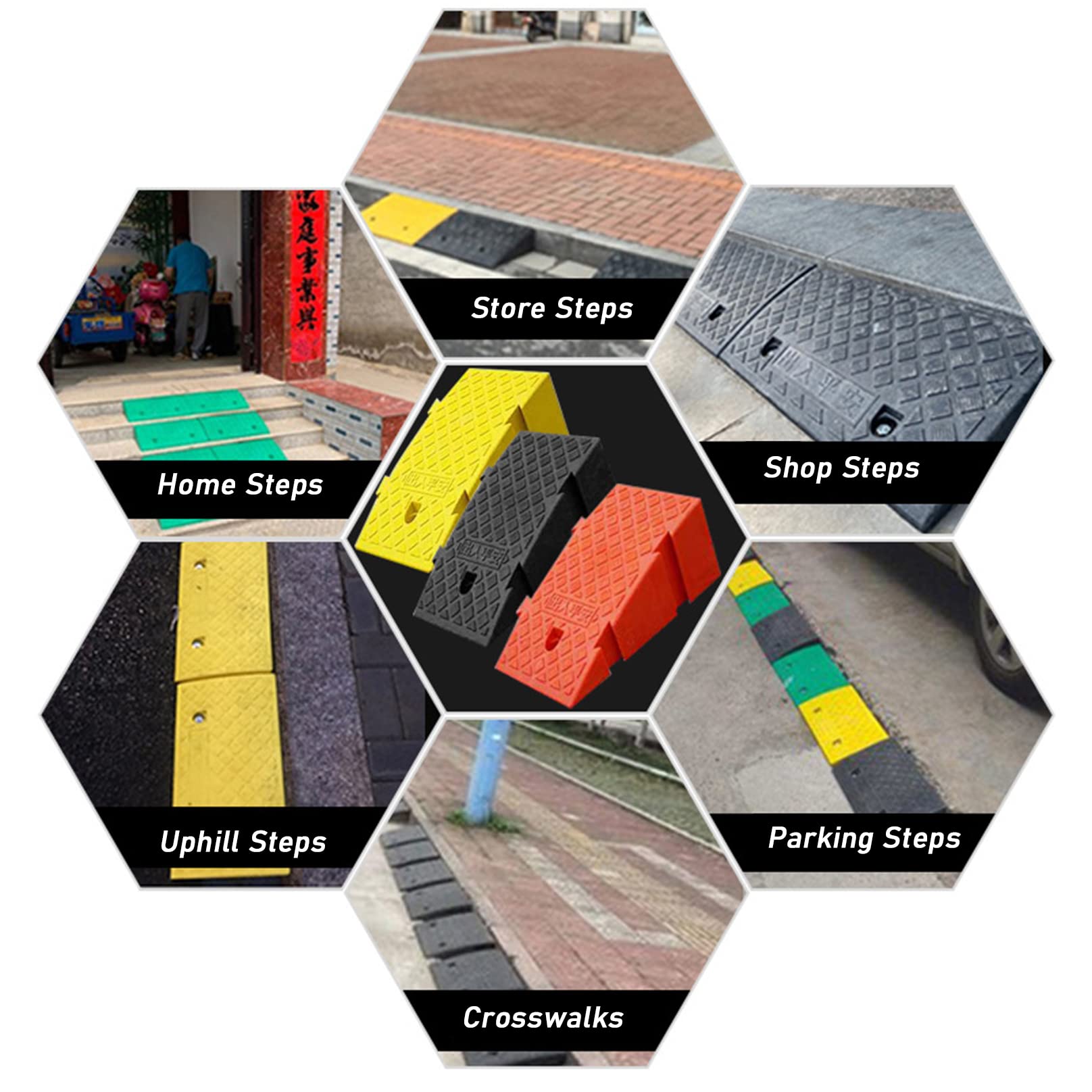 Rampas Portátiles de Bordillo de Plástico Resistente, Rampas de Umbral de Enclavamiento Para Entrada, Muelle de Carga, Acera, Coche, Scooter, Remolque Camión, Bicicleta, Cortacésped