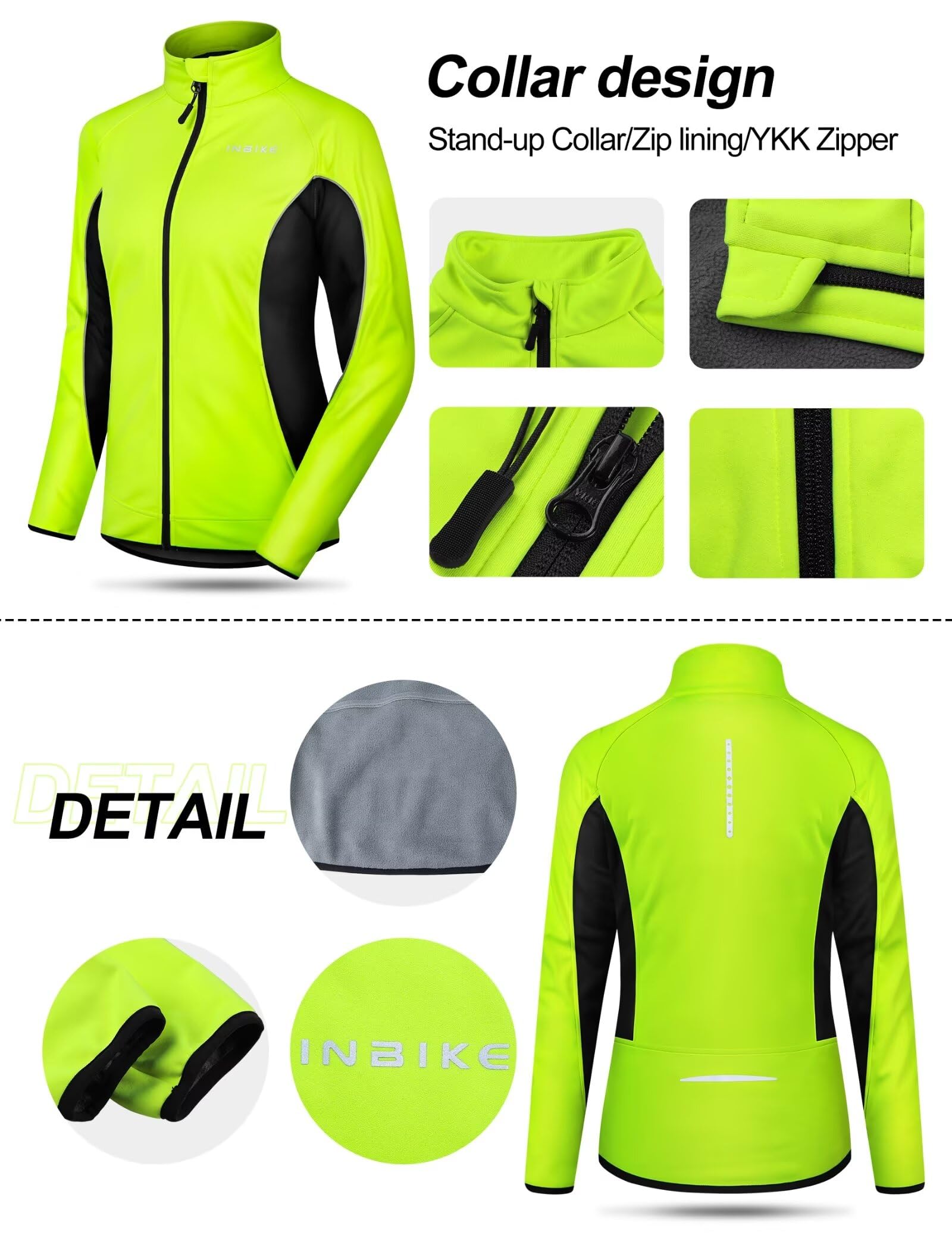 INBIKE Giacca da ciclismo da donna Ciclismo Running Giacca a vento in pile termico foderato cappotto riflettente per la stagione fredda inverno, Lyndee, Large