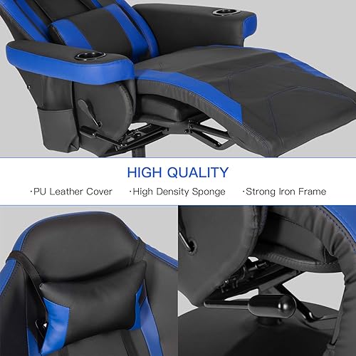 Miniatura 6 de Modern-Depo Silla reclinable para videojuegos, silla reclinable ergonómica de respaldo alto con portavasos, reposacabezas, soporte lumbar, respaldo