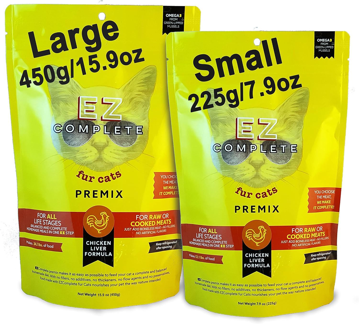 Raw Cat Food or Cooked Premix/Meal Completer/Supplement - Make a Homemade Cat Food Diet. All Natural, Grain Free, Human Grade, Species Appropriate (450g/15.9oz Large)