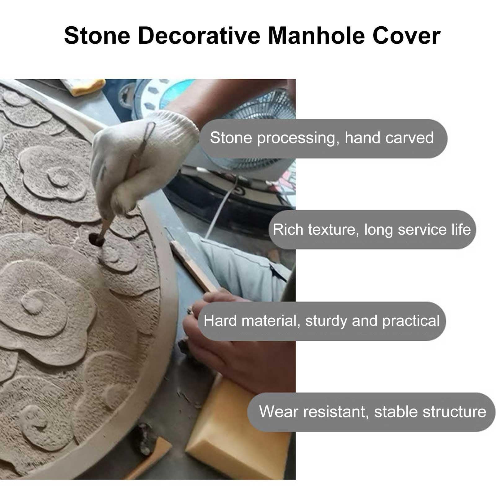 Coperchio del Tombino Decorative, Chiusino Pozzetto e Telaio Quadrati Rotondo con Foro di Sollevamento e Gancio, Fibra di Carbonio per Cortile, Giardino, Pavimentazione(60cm/24in)