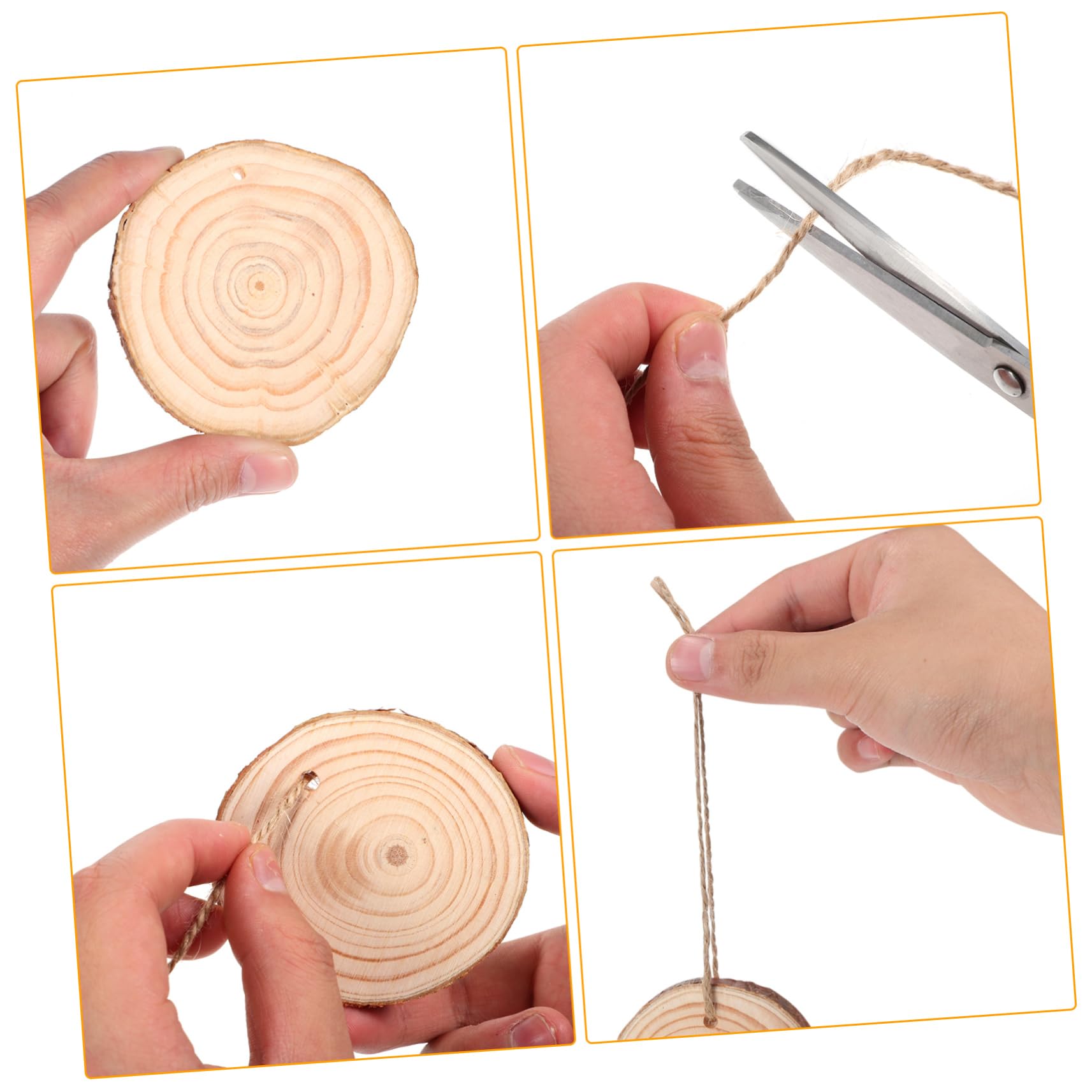 Holzscheiben Ornamente, 50 Stück 7-8cm, Braun, Halloween Geschenkideen | Jutegarn, Vorgebohrte Löcher, Rustikaler Stil, für Shops und Handmade Projects, Leicht zu Verwenden