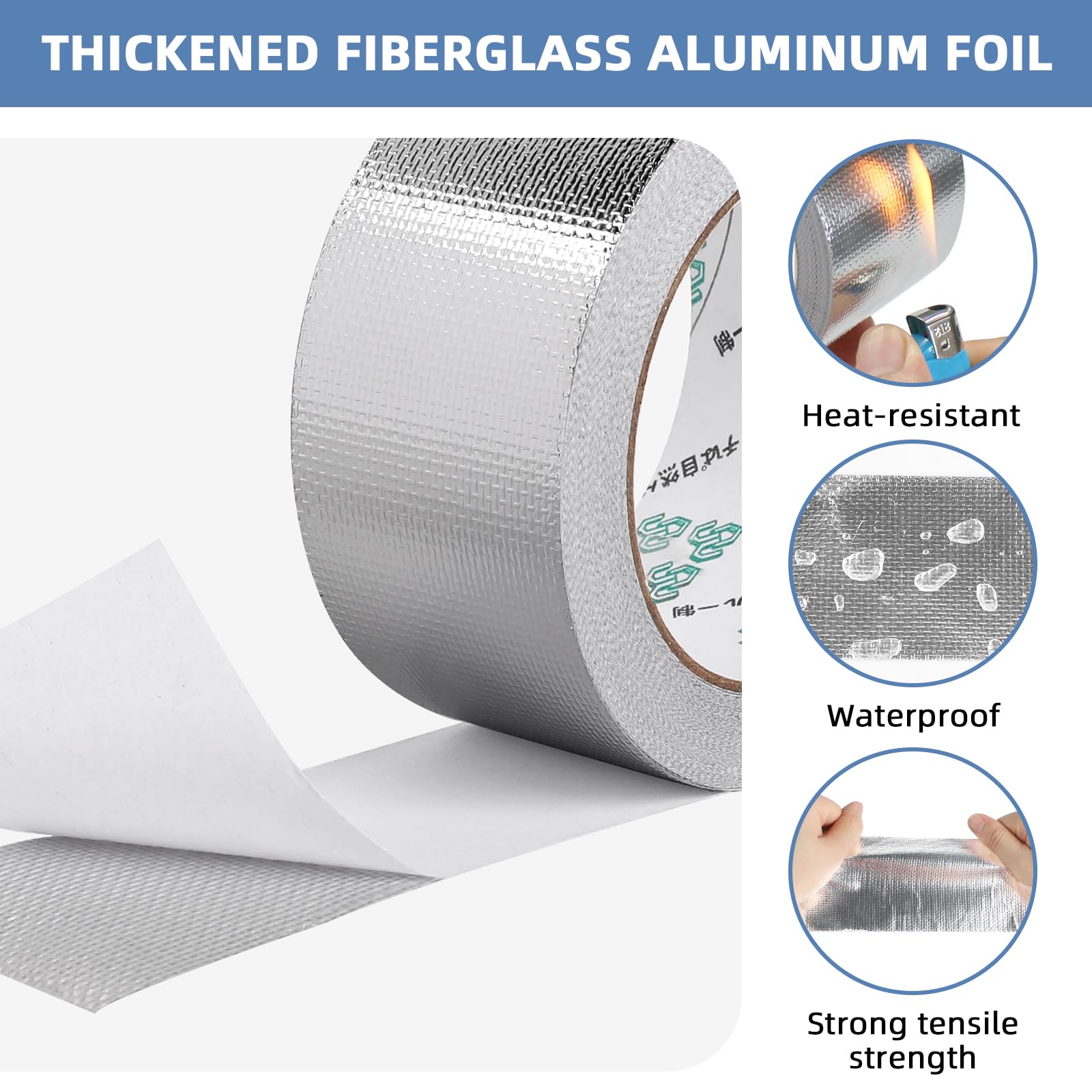 Cinta adhesiva de aluminio reforzada con fibra de vidrio – 50 mm x 20 m – impermeable y resistente al calor, Cinta de aluminio resistente al agua y al calor para sellar, reparar y aislar