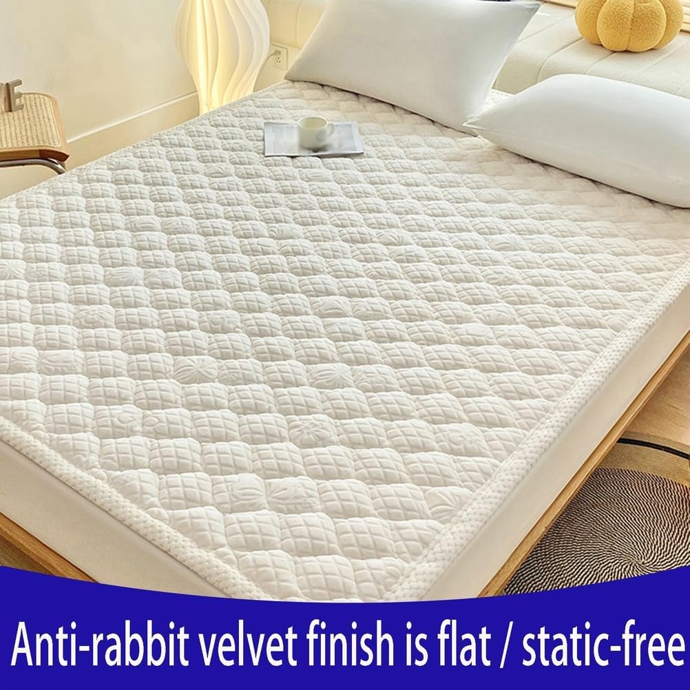 Mattress Pad Quilted Fitted Mattress Protector,Fluffy Soft Bedspread Coverlet,Breathable Mattresss Topper,Thickened Futon Warmth Sleeping Pad for Dormitory,Twin/Single Bed,Beige,135 * 200cm/53x79in
