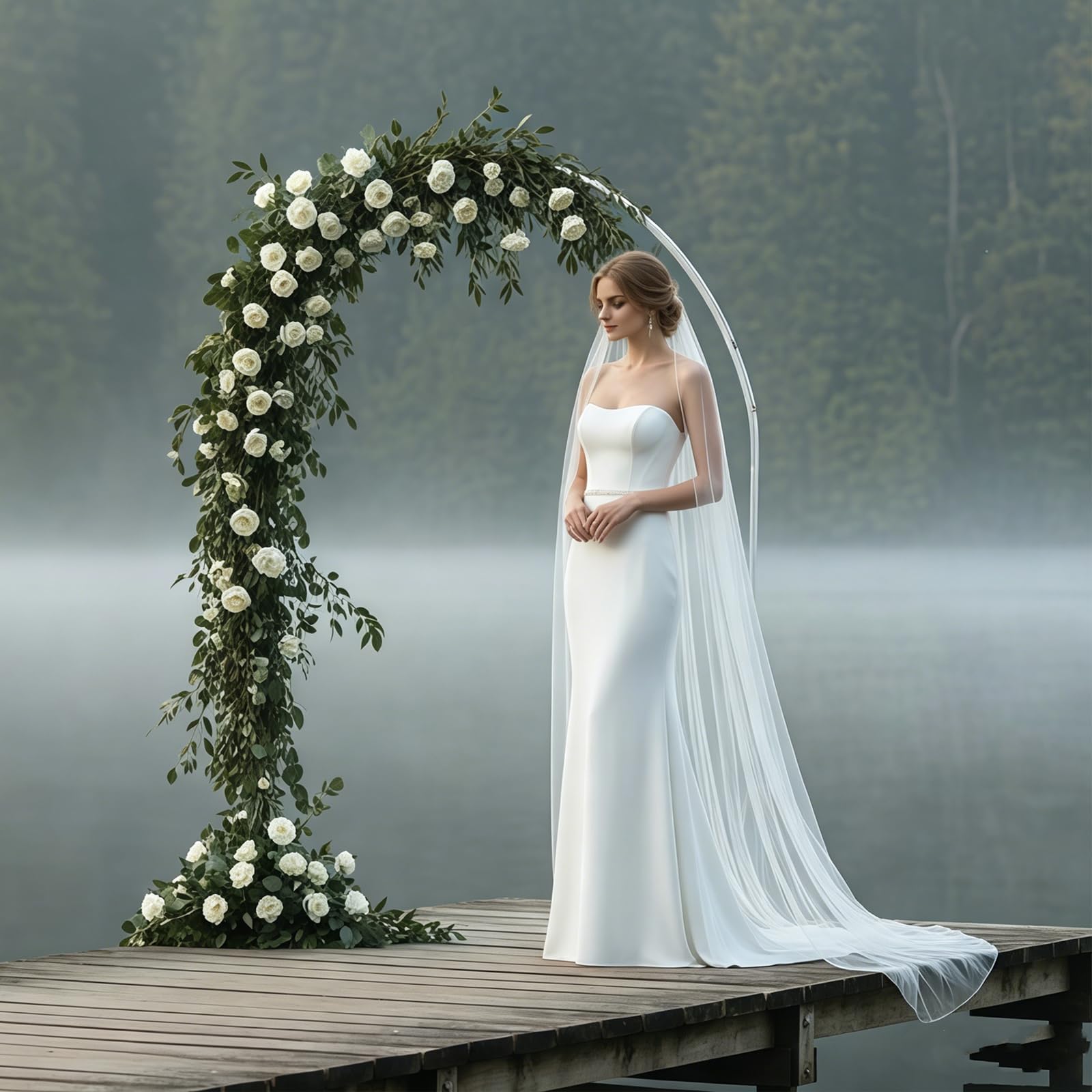 Hochzeitsschleier, Perlen und Kristalle, Perlenrand, 1 Etage, Fingerspitzenlänge, Brautschleier mit Kamm