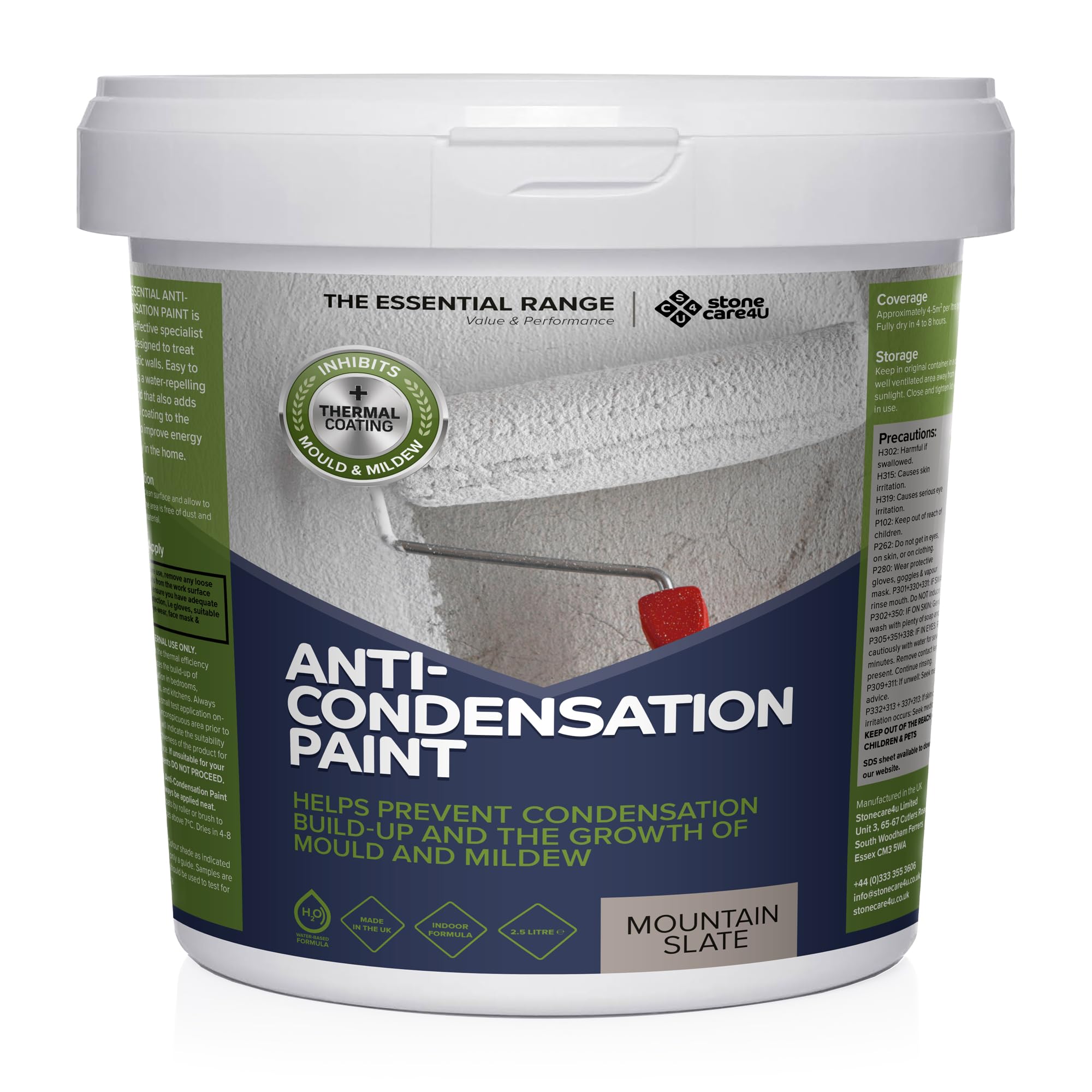 Stonecare4u Anti-Condensation Paint - Mountain Slate, 2.5 Litre - Internal Paint for Wall, Ceiling, Bathroom, Kitchen, Bedroom & Lounge - Reduces Condensation & Protects Against Mould, Mildew & Damp