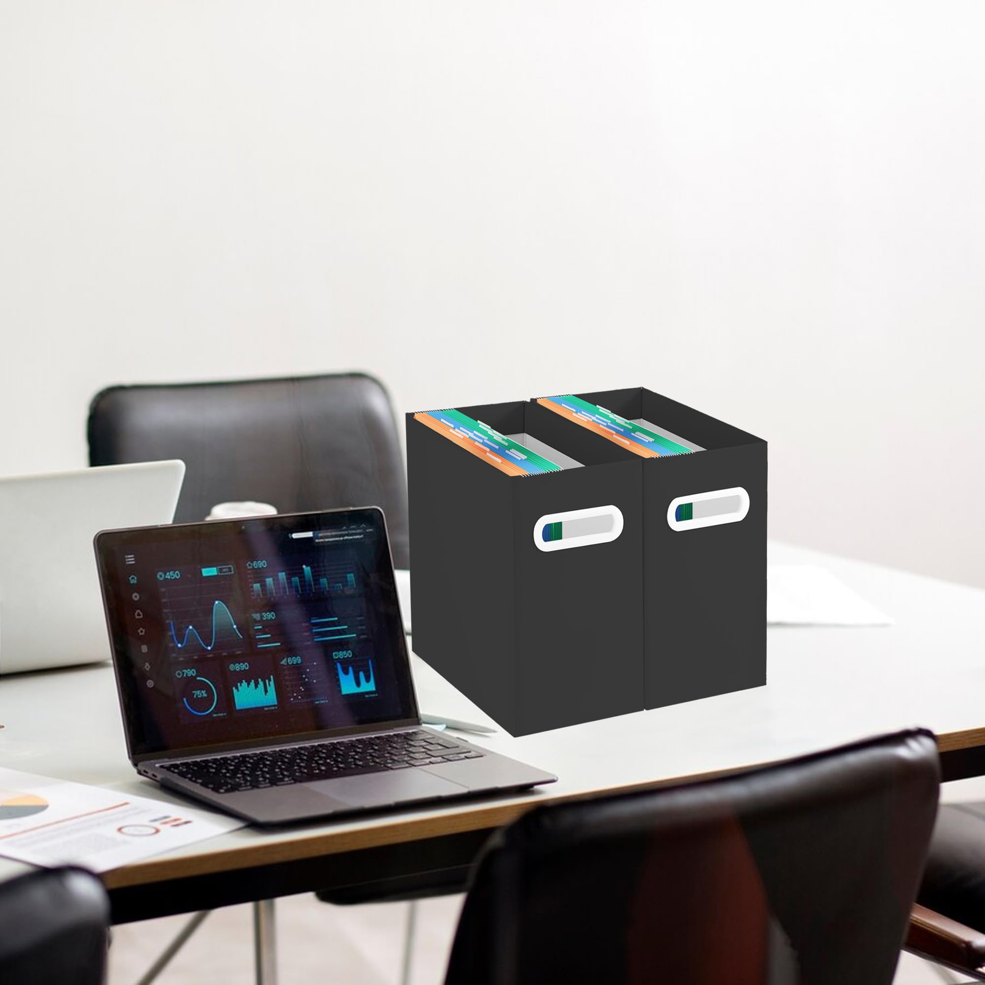 VZCPYTPM Confezione da 5 scatole organizer in cartone nero, portatili, da appendere, con manico, pieghevoli, per ufficio, scuola, casa