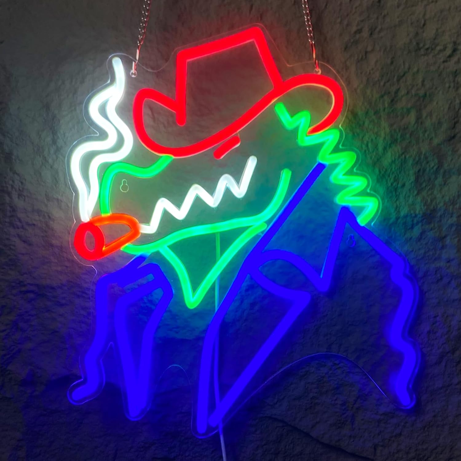 Cowboy Alligator Neon Sign for Wall Decor, Western Dimmable LED Wall Light for Man Cave, Bar, Pub, Game Room, or Garage, Cool Art Gift for Men, 15 x 10.5 Inch