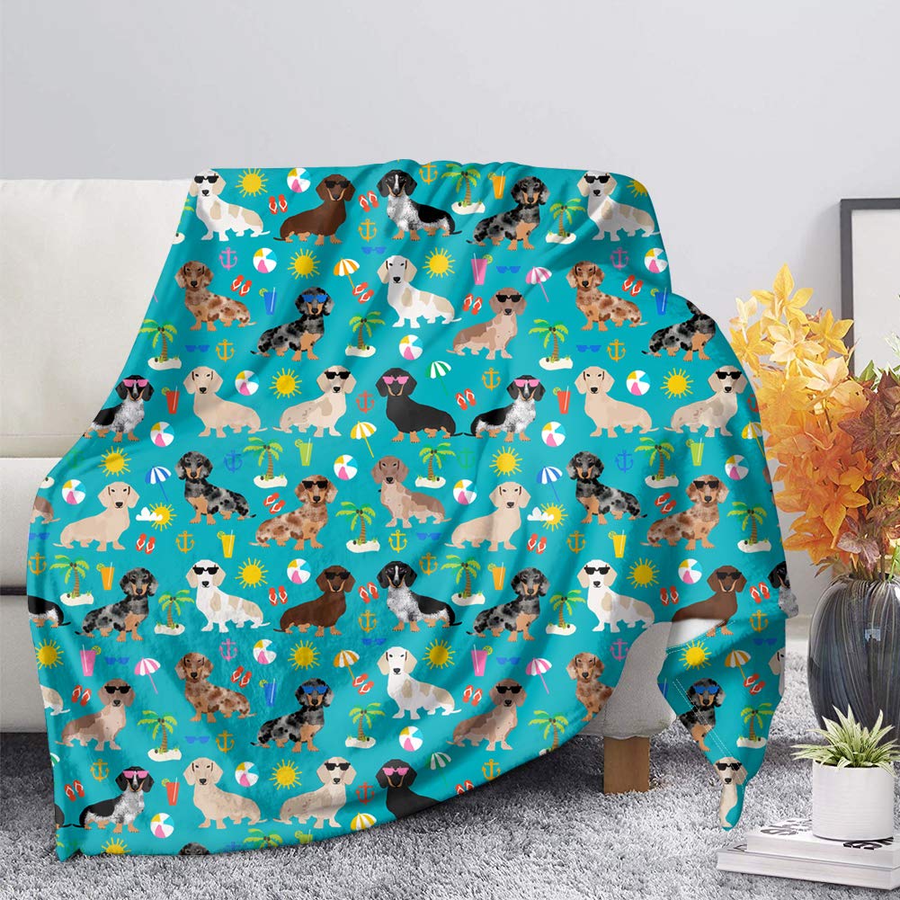 UOIMAG Lightweight Flannel Blanket Funny Hawaii Dachshund Blanket Soft Bed Throw Sofa Blankets for Kids Adults Pets (130x150cm) โ image 1