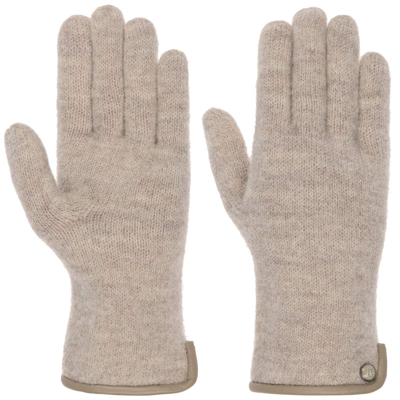 Roeckl Women's Beige Milled Wool Gloves With Leather Knit Gloves Wool Gloves (8 Hs - )