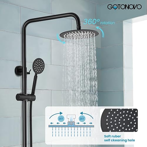 Miniatura 4 de gotonovo Juego de grifo de ducha negro mate triple función con rociador de mano ajustable y boquilla de bañera SUS 304 de acero inoxidable de 8