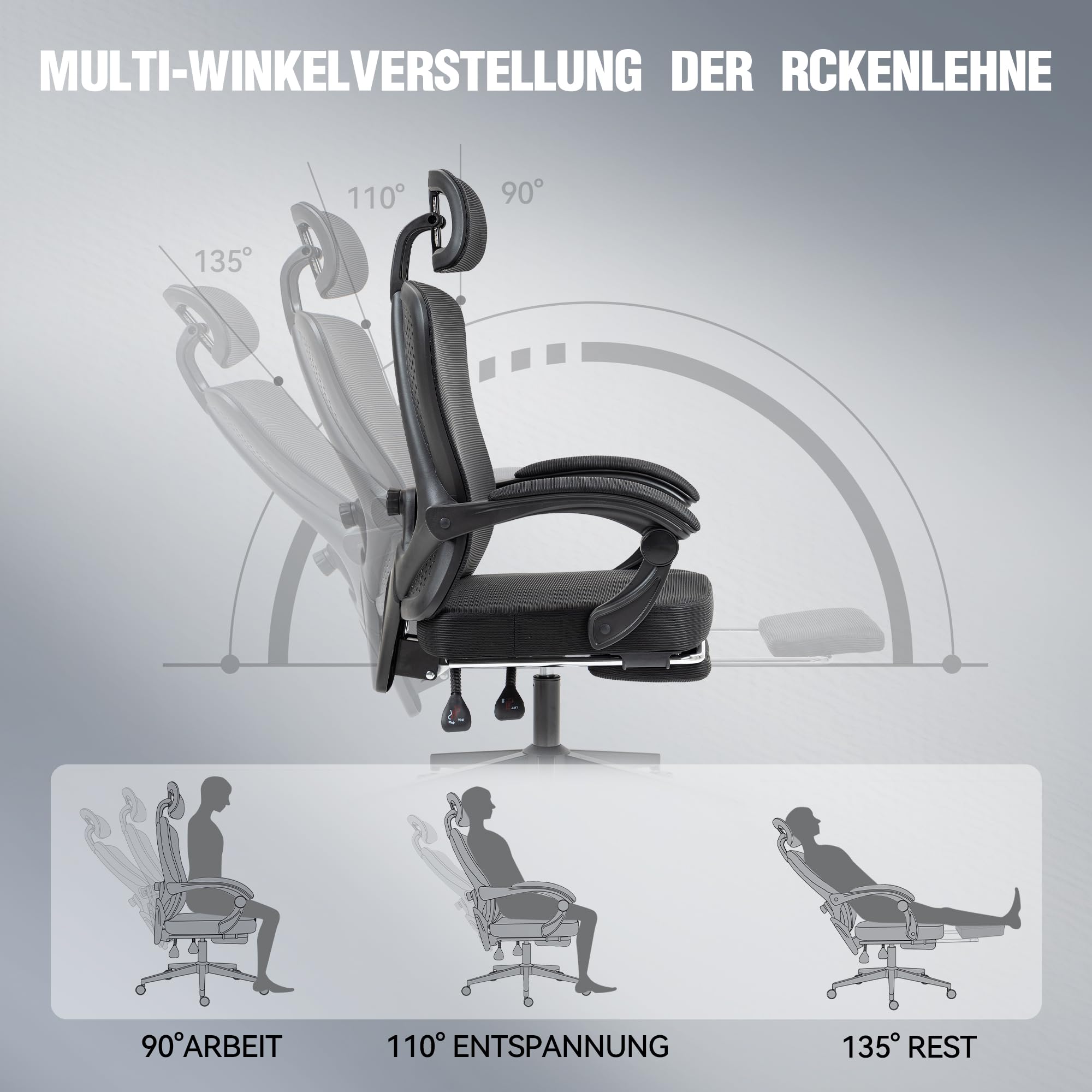 Dowinx Ergonomisch Bureaustoel met Hoofdsteun, Lendensteun, Managersstoel, Voetensteun, Hoogteverstelbaar, Mesh 150 kg, Groen