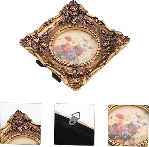 Miniatura 8 de HOMSFOU Marco de fotos de estilo europeo, marcos de fotos ornamentados, marco de fotos ovalado, marcos de fotos clásicos de escritorio para oficina,