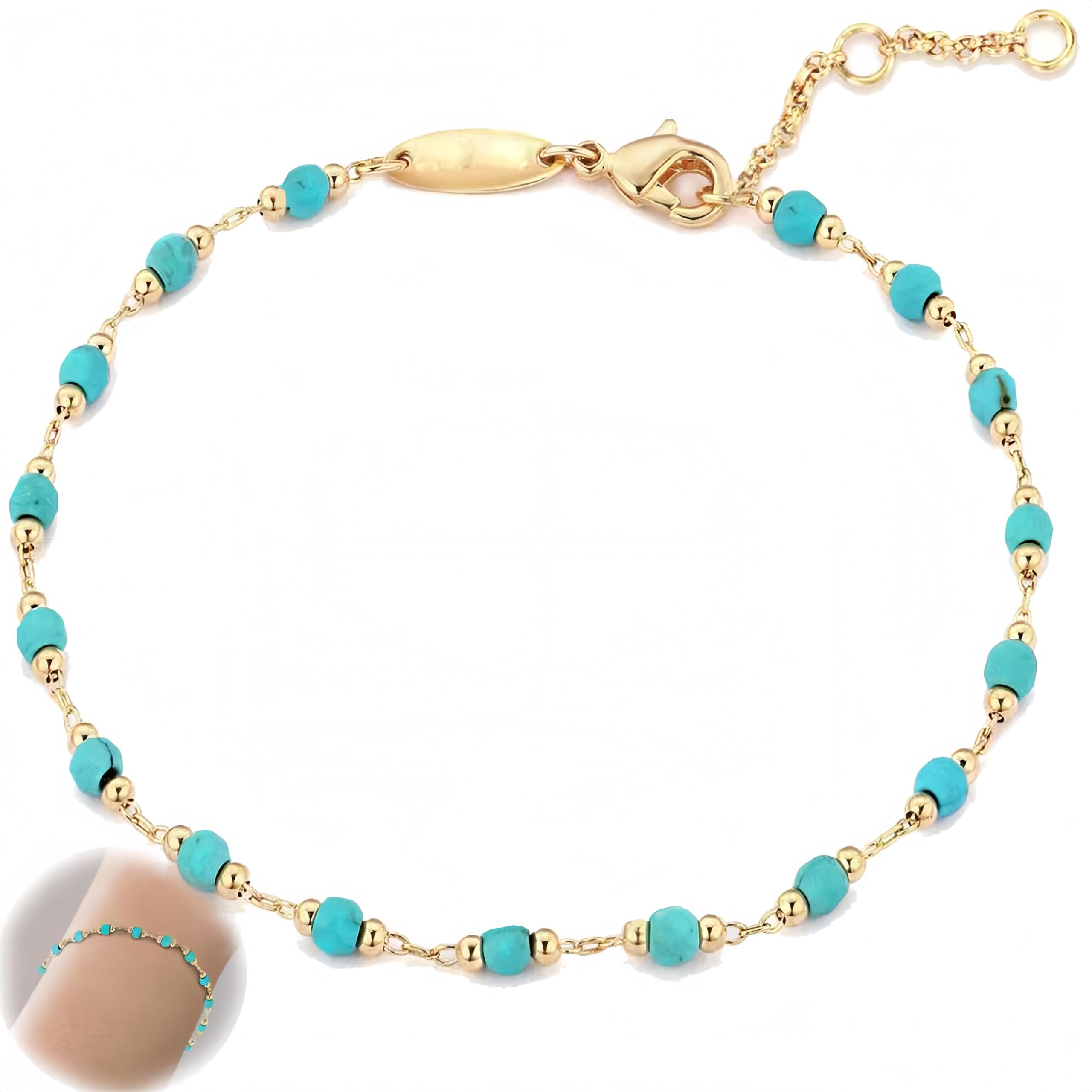 Turquoise Bracelet for Women 14K Gold Beaded Bracelets Handmade Adjustable Dainty Bracelet Gifts for Birthdays Parties And Daily Wear