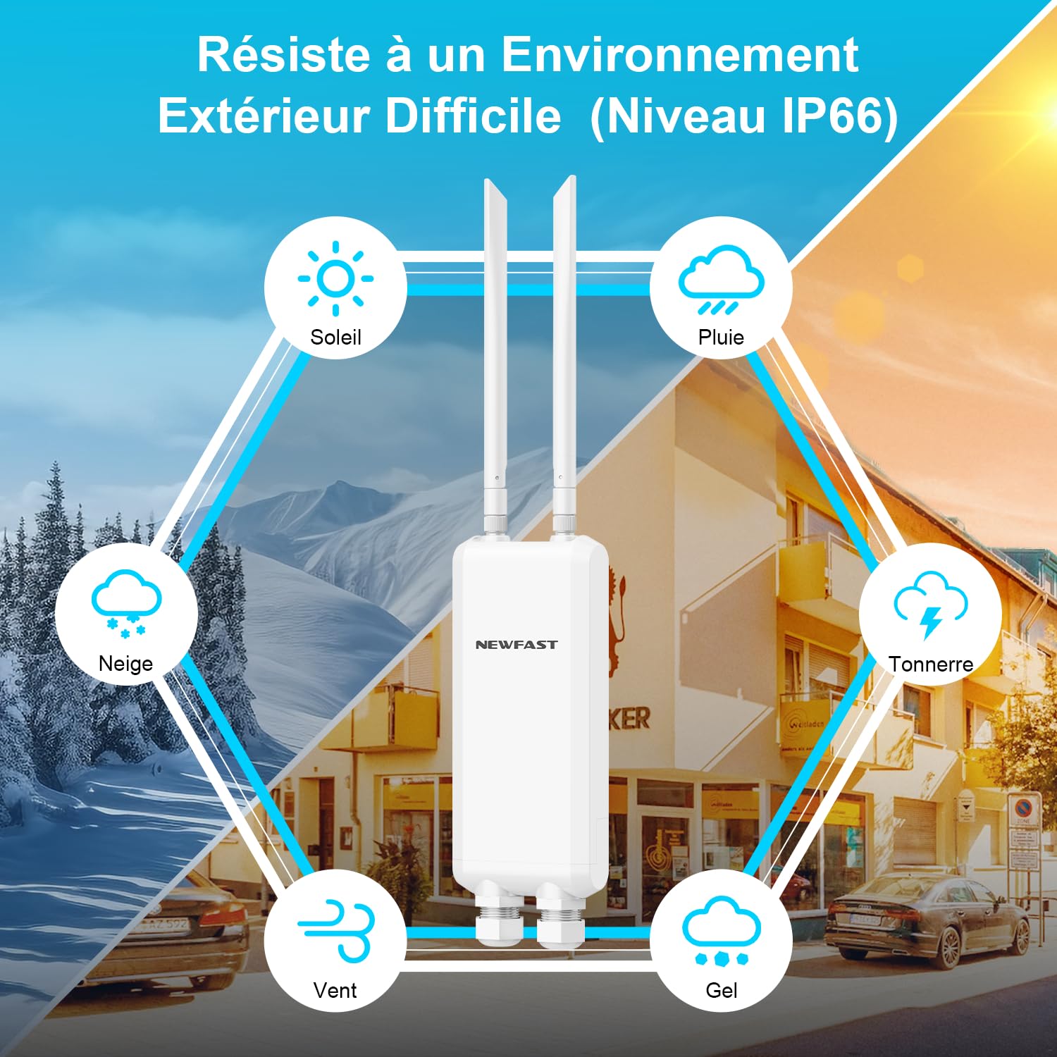 NEWFAST NF-A882 Point d'accès WiFi Extérieur AC1200 IP66 Répéteur WiFi Longue Portée Gigabit LAN/WAN Double Bande