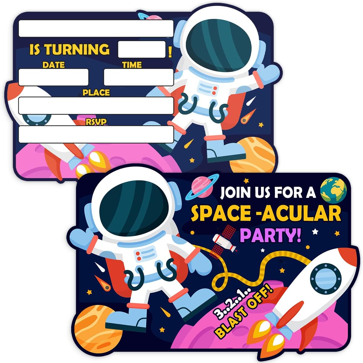 Space Party Invitation Cards, Astronaut Rocket Birthday Party Invitation, 20 Cards With 20 Envelopes