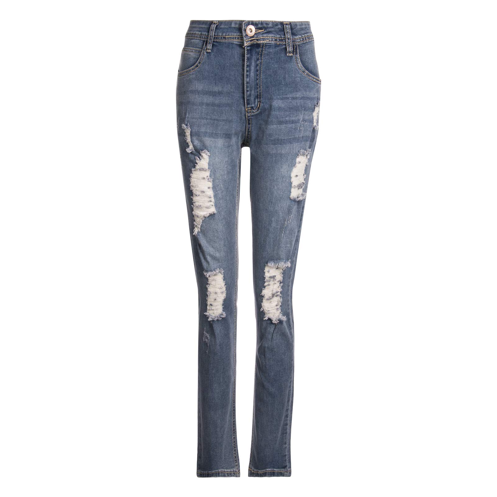 Jeans da uomo classici strappati, elastico in vita elasticizzata, pantaloni in denim invecchiato pantaloni hip hop streetwear