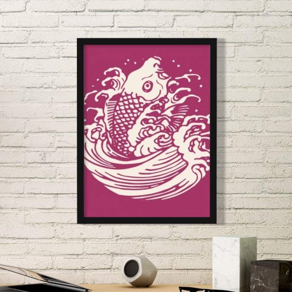 Peinture rouge culture japonaise poisson affiche murale encadrée noir