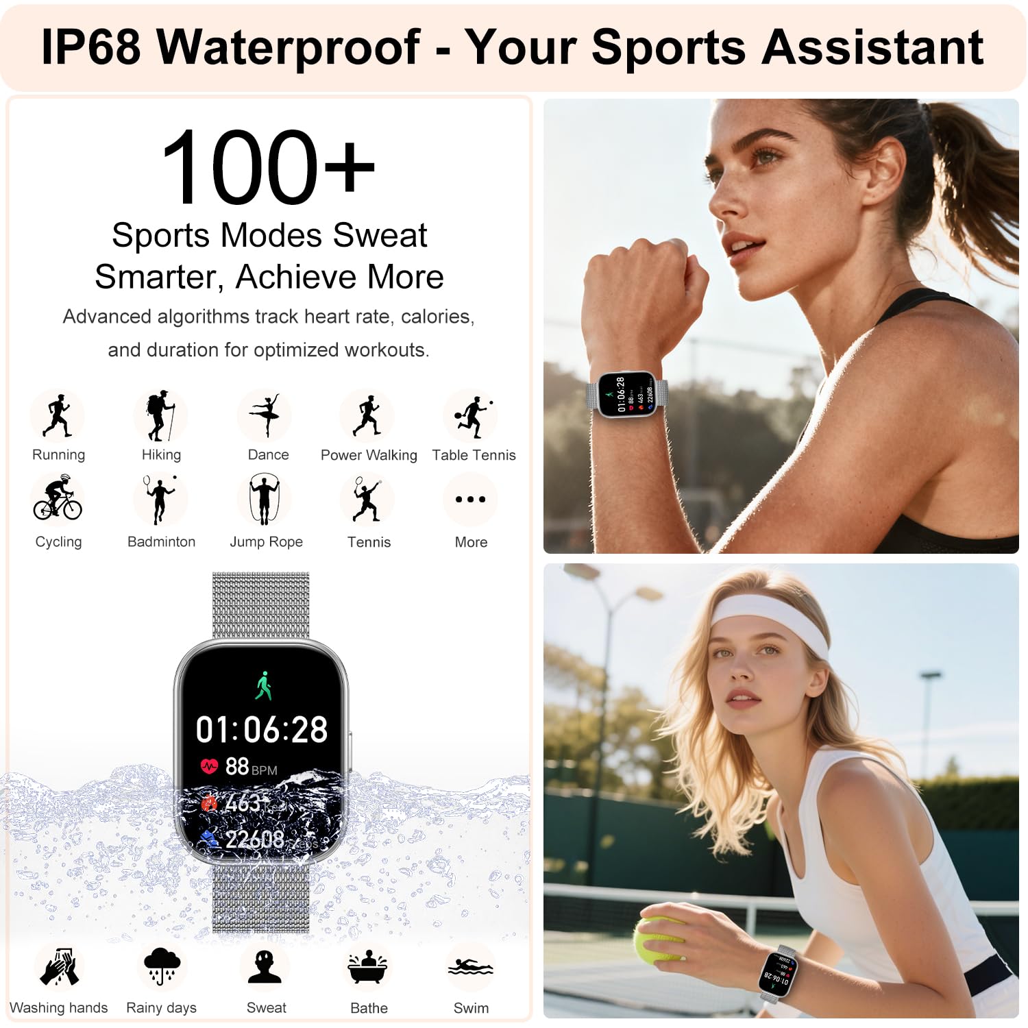 Orologio intelligente da donna per rispondere e effettuare chiamate, fitness tracker HD da 4,45 cm con oltre 120 modalità sportive, monitoraggio del sonno, frequenza cardiaca SpO2