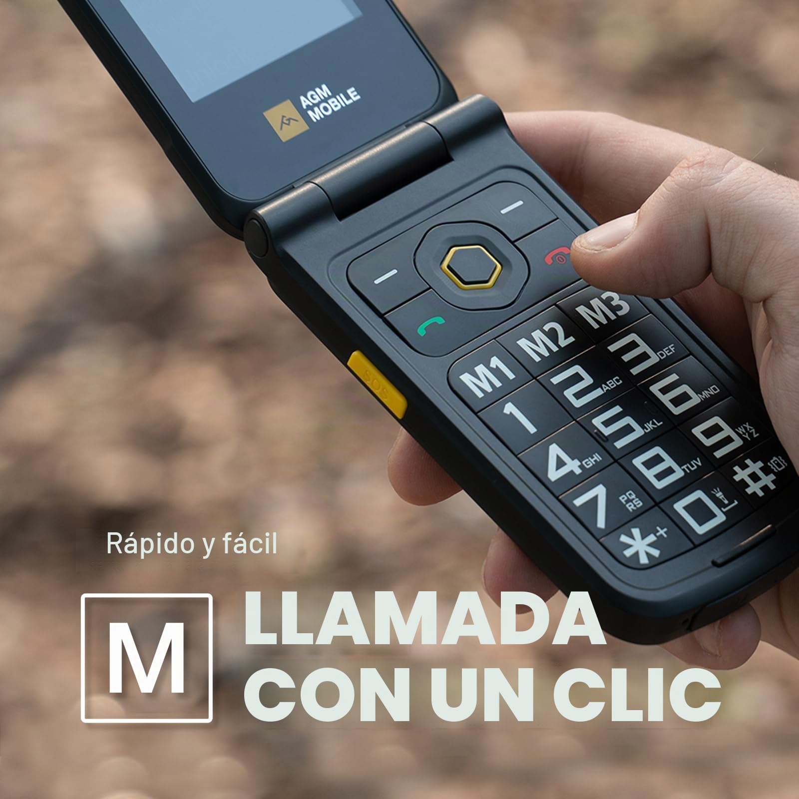 AGM M8 Flip 4G Teléfono Móvil Senior con Botones Grandes | IP68｜IP69K｜SOS｜104 dB｜Composición Rápida｜1500 mAh｜4G Dual-SIM｜Teléfono Resistentes Móvil Plegable