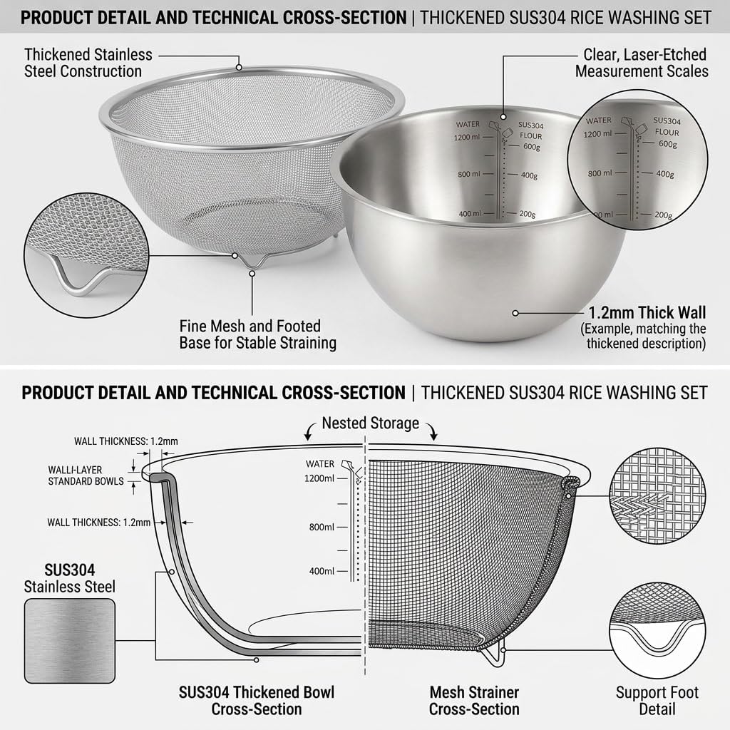 18/8 Stainless Steel Colander with Mixing Bowl, 1.5QT